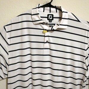 FootJoy Shirt Mens XL Short Sleeve Golf Polo White Black Striped Performance